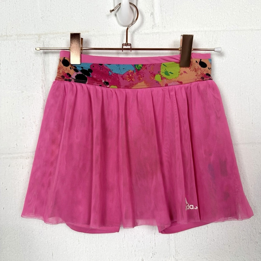 Adidas Girls‎ Tulle Skort Hot Pink Multicolor Princess Sporty Soccer Tennis SZ 5